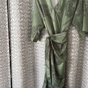 SHEIN Sage Green Animal Print Wrap Dress